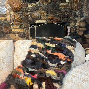 Luxurious Multi-Colored Fox Fur Blanket